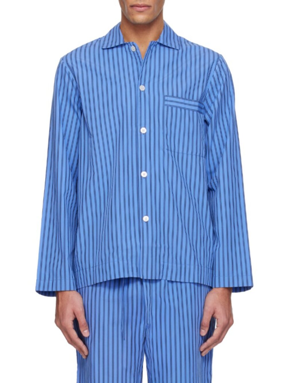 TEKLA Blue Striped Poplin Pyjama Set Size Small Matching Pants Shirt Luxury